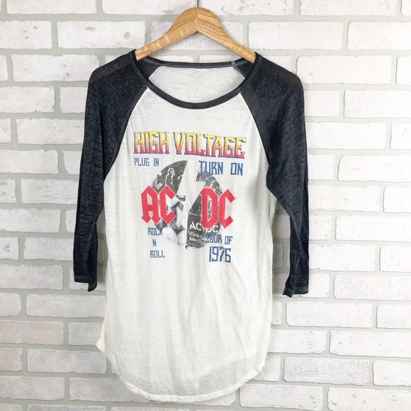 ACDC Tops - ACDC High Voltage Graphic Baseball Tee Burnout M